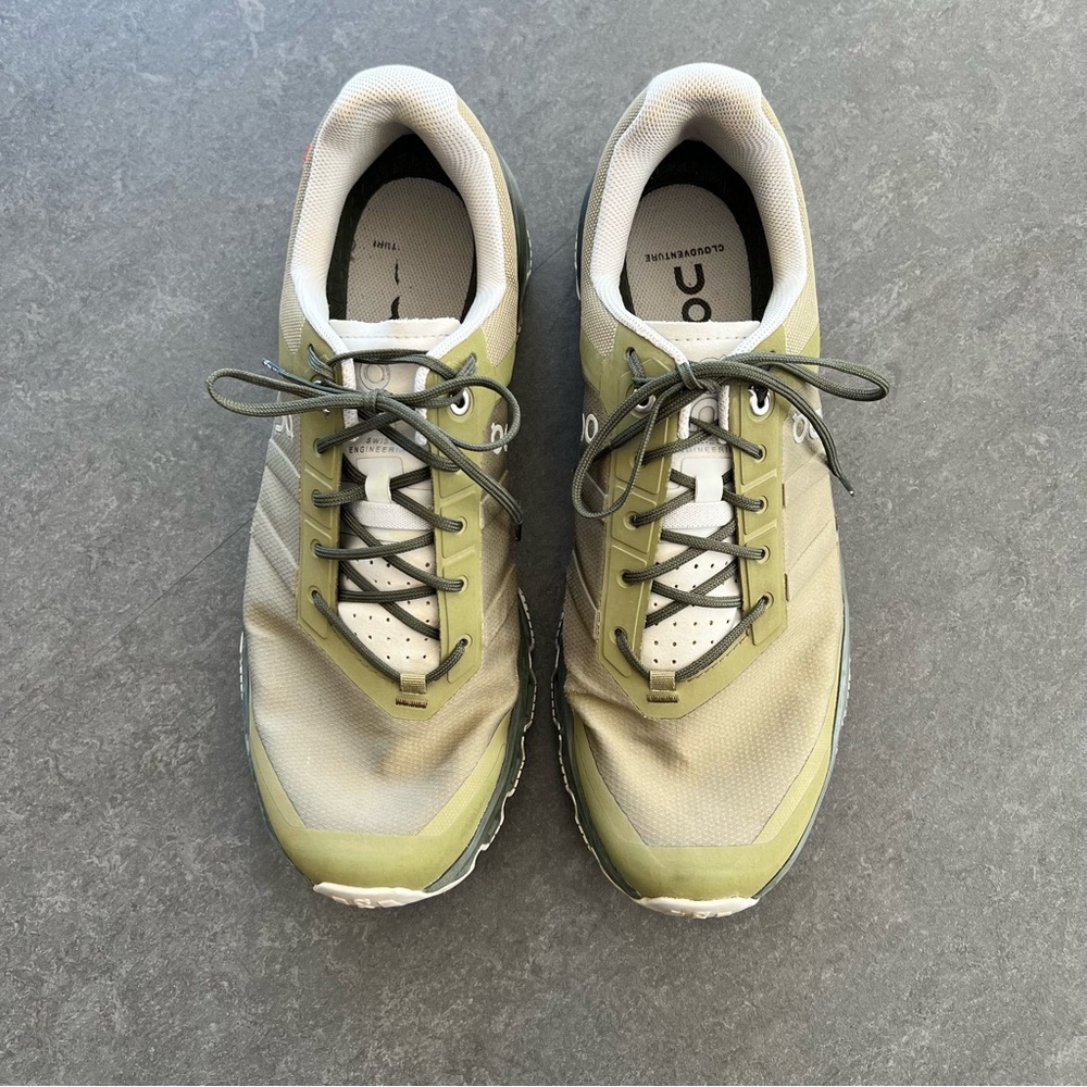on | Women’s Cloudventure trail running shoe. Olive/Fir color. Size 11